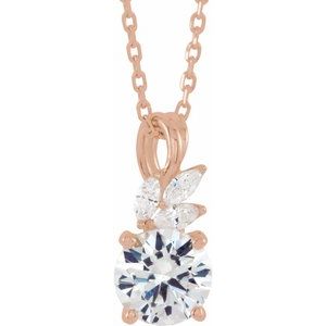 14K Rose Gold Natural White Sapphire & 1/10 CTW Natural Diamond 16-18" Necklace
