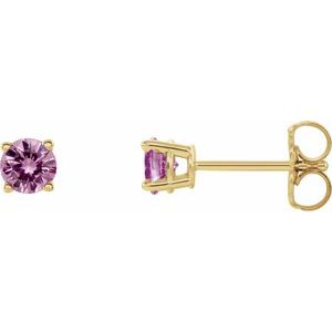 14K Yellow Gold 2.5 mm Natural Pink Sapphire Earrings