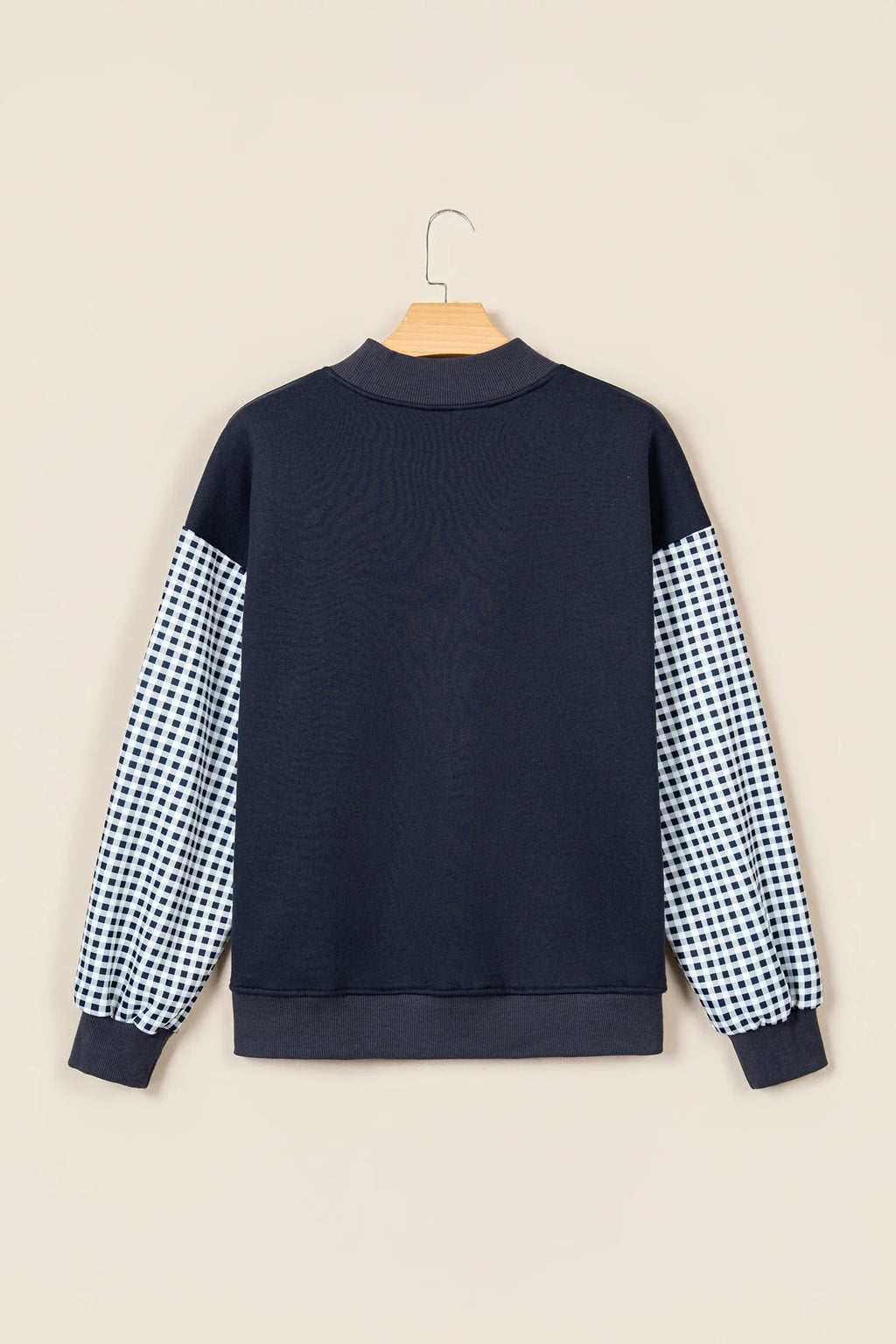 Gingham Colorblock Mock Neck Long Sleeve Sweatshirt
