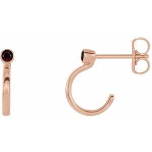 14K Rose Gold 2 mm Natural Mozambique Garnet Huggie J-Hoop Earring