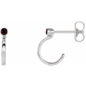 14K White Gold 2 mm Natural Mozambique Garnet Huggie J-Hoop Earring