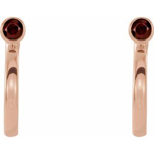 14K Rose Gold 3 mm Natural Mozambique Garnet Huggie J-Hoop Earring