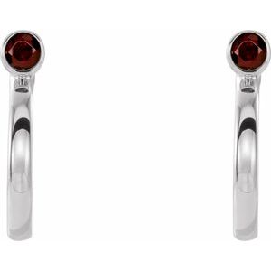 14K White Gold 2 mm Natural Mozambique Garnet Huggie J-Hoop Earring – image 2
