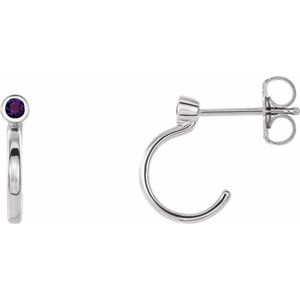 Sterling Silver 2.5 mm Natural Amethyst Huggie J-Hoop Earring