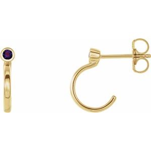 14K Yellow Gold 3 mm Natural Amethyst Huggie J-Hoop Earring
