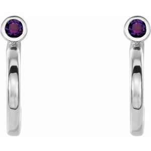 Platinum 2 mm Natural Amethyst Huggie J-Hoop Earring – image 2