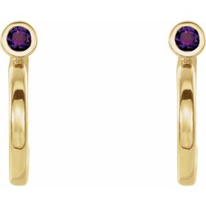 14K Yellow Gold 2 mm Natural Amethyst Huggie J-Hoop Earring