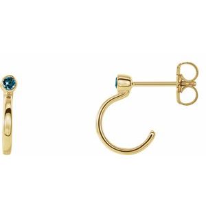 14K Yellow Gold 2 mm Natural Aquamarine Huggie J-Hoop Earring