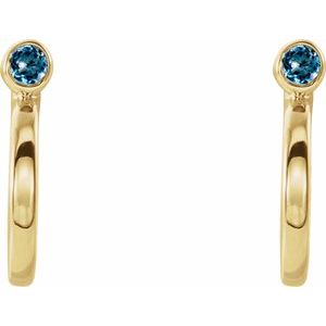 14K Yellow Gold 2 mm Natural Aquamarine Huggie J-Hoop Earring – image 2