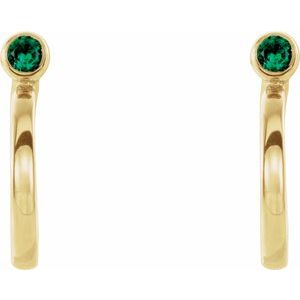 14K Yellow Gold 3 mm Lab-Grown Emerald Huggie J-Hoop Earring
