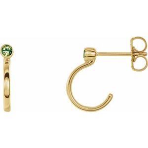 14K Yellow Gold 3 mm Natural Peridot Huggie J-Hoop Earring