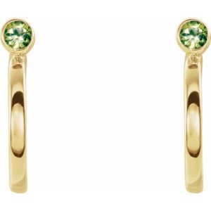 14K Yellow Gold 3 mm Natural Peridot Huggie J-Hoop Earring
