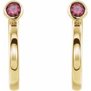 14K Yellow Gold 2 mm Natural Ruby Huggie J-Hoop Earring – image 2