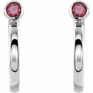 Sterling Silver 2 mm Natural Ruby Huggie J-Hoop Earring – image 2