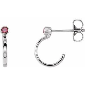Platinum 2 mm Natural Ruby Huggie J-Hoop Earring