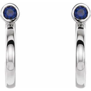 Sterling Silver 2 mm Natural Blue Sapphire Huggie J-Hoop Earring – image 2