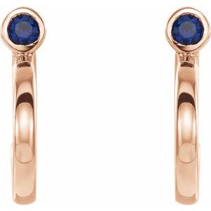 14K Rose Gold 2 mm Natural Blue Sapphire Huggie J-Hoop Earring – image 2