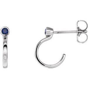 Sterling Silver 2 mm Natural Blue Sapphire Huggie J-Hoop Earring