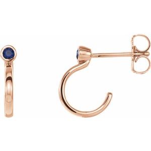 14K Rose Gold 2 mm Natural Blue Sapphire Huggie J-Hoop Earring