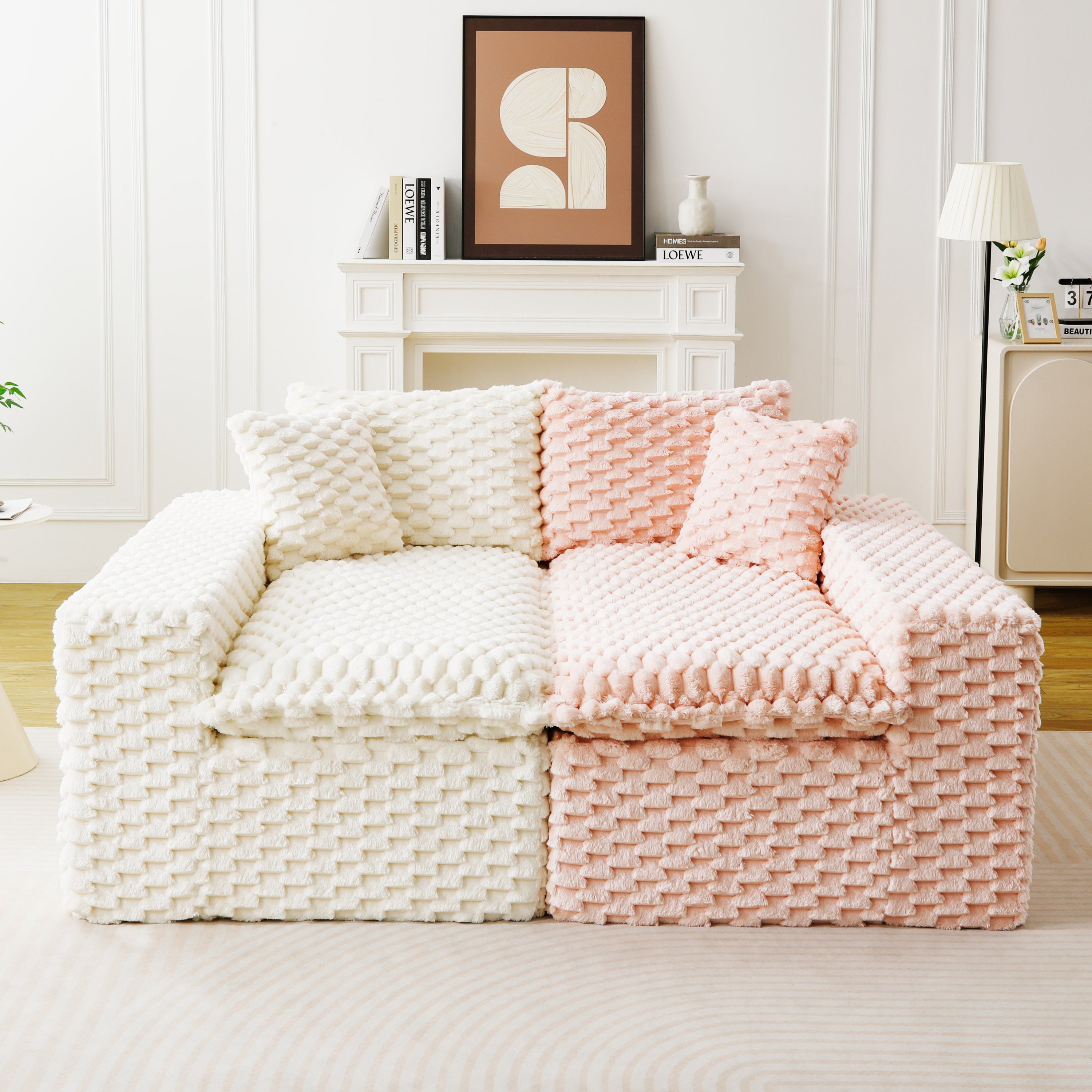 Luxury Color-Block Turtle Velvet Multifunctional Sofa - Arrangeable in Single Row, Side-by-Side or Facing Each Other, Stylish Living Room Furniture for Cozy Home Decor