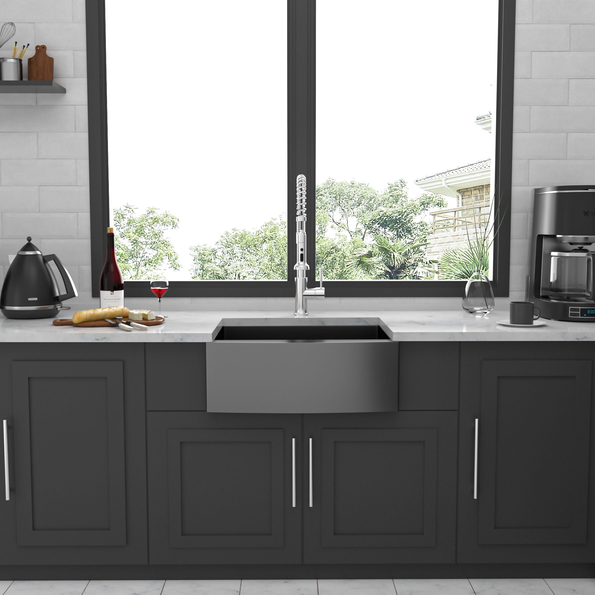 Farmhouse Kitchen Sink, Stainless Steel, Apron Front