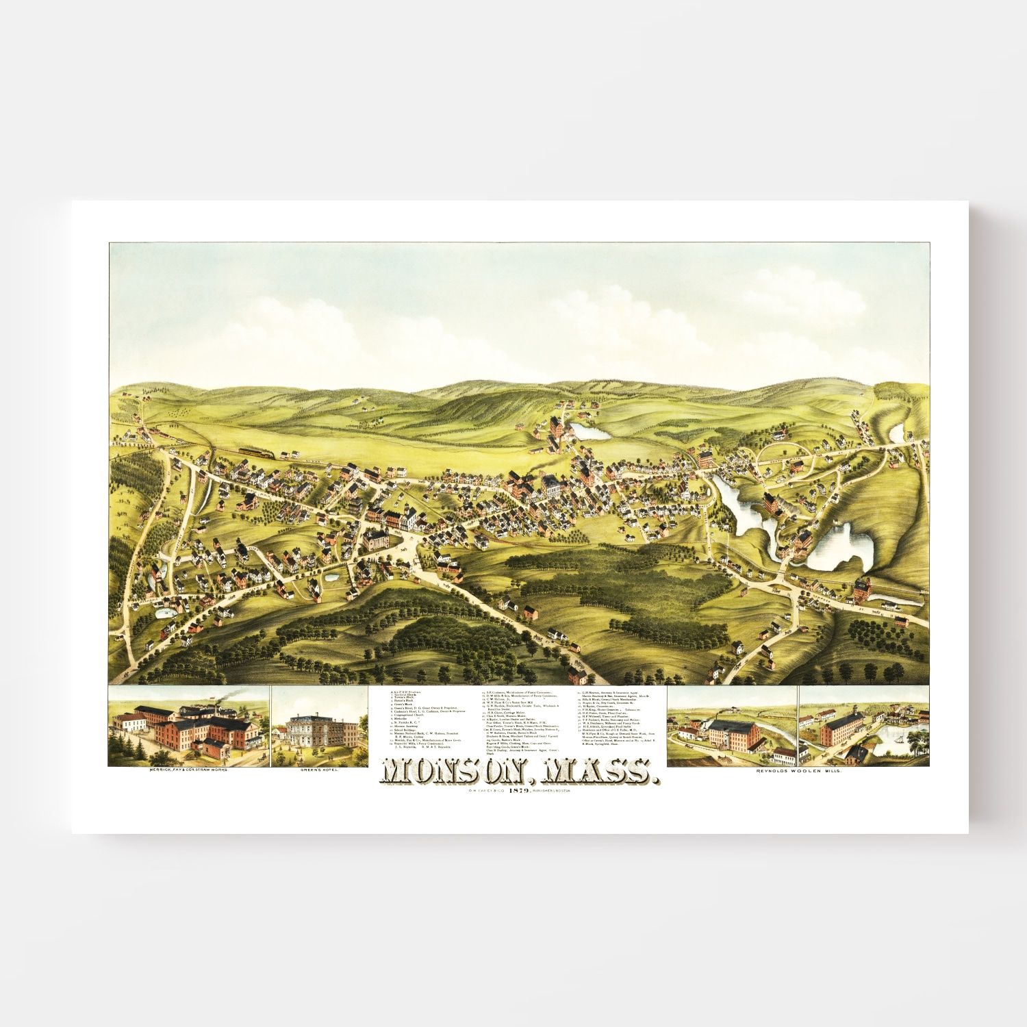 Vintage Map of Monson, Massachusetts 1879