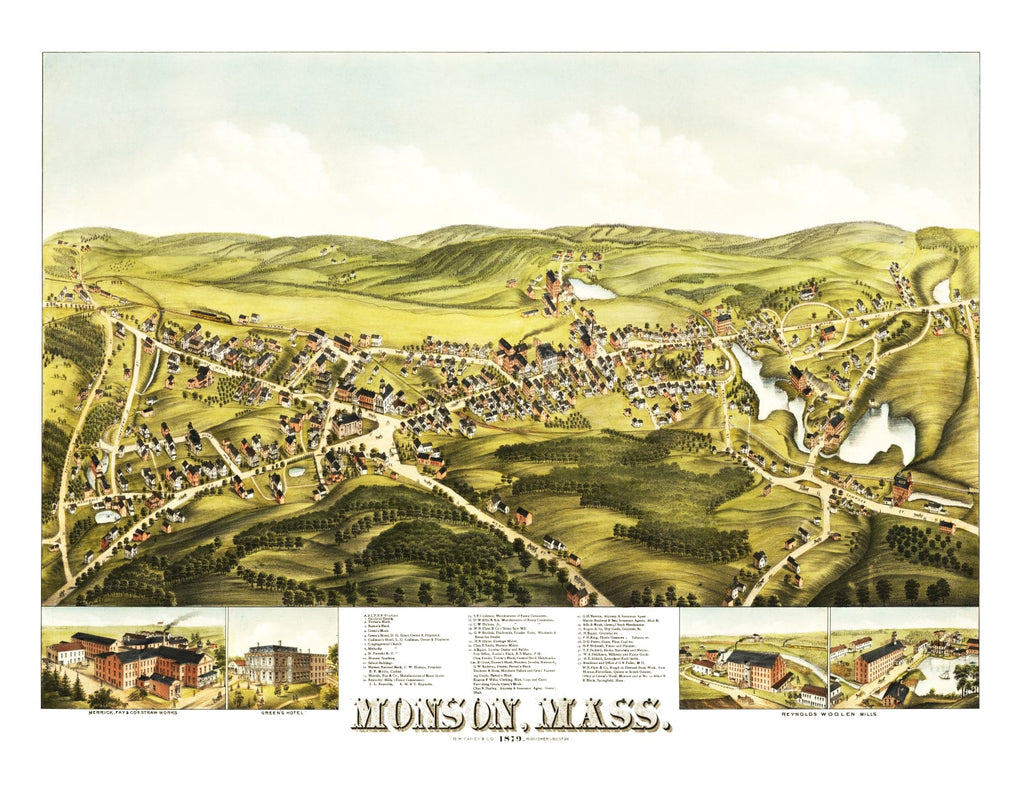Vintage Map of Monson, Massachusetts 1879