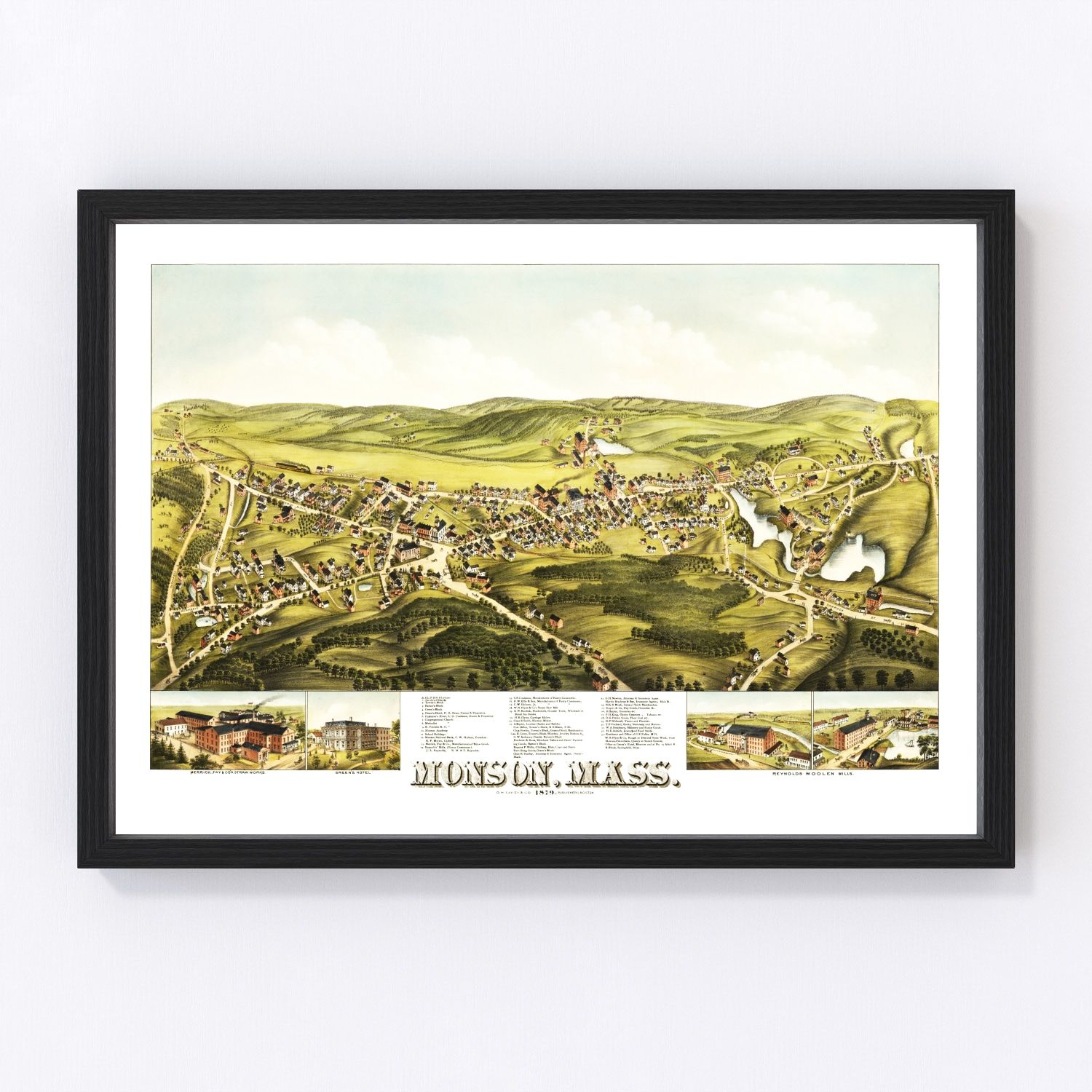 Vintage Map of Monson, Massachusetts 1879