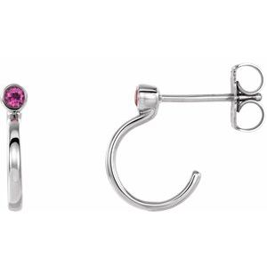 14K White Gold 2.5 mm Natural Pink Tourmaline Huggie J-Hoop Earring