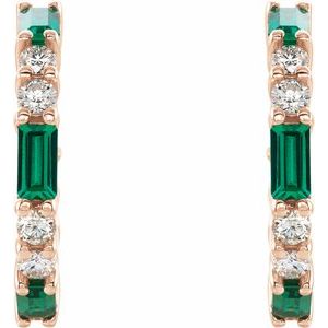 14K Rose Gold Lab-Grown Emerald & 1/2 CTW Natural Diamond 17.2 mm Hoop Earrings – image 2