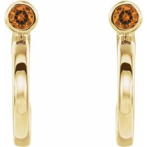14K Yellow Gold 2 mm Natural Citrine Huggie J-Hoop Earring – image 2