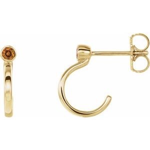 14K Yellow Gold 3 mm Natural Citrine Huggie J-Hoop Earring