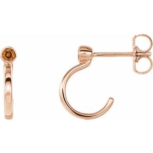 14K Rose Gold 2 mm Natural Citrine Huggie J-Hoop Earring