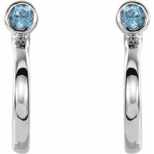 Platinum 3 mm Natural Blue Zircon Huggie J-Hoop Earring