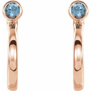 14K Rose Gold 2 mm Natural Blue Zircon Huggie J-Hoop Earring – image 2