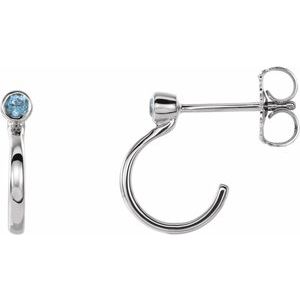 Sterling Silver 2.5 mm Natural Blue Zircon Huggie J-Hoop Earring