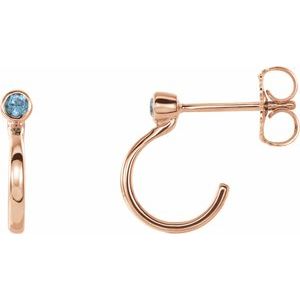 14K Rose Gold 2.5 mm Natural Blue Zircon Huggie J-Hoop Earring