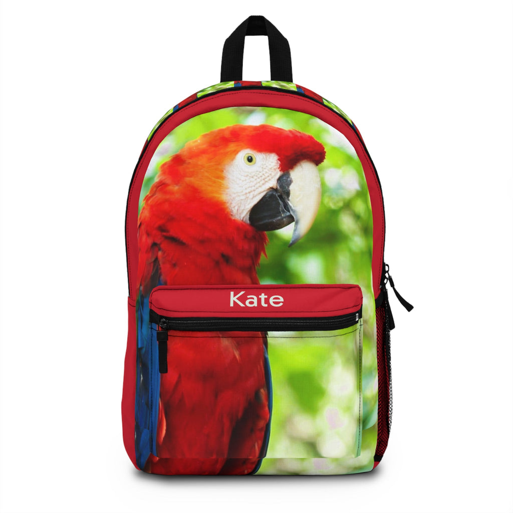 Personalized Backpack - Red Macaw Bird, Tropical Design, Nature Lover, School Bag, Travel Backpack, Outdoor Adventure