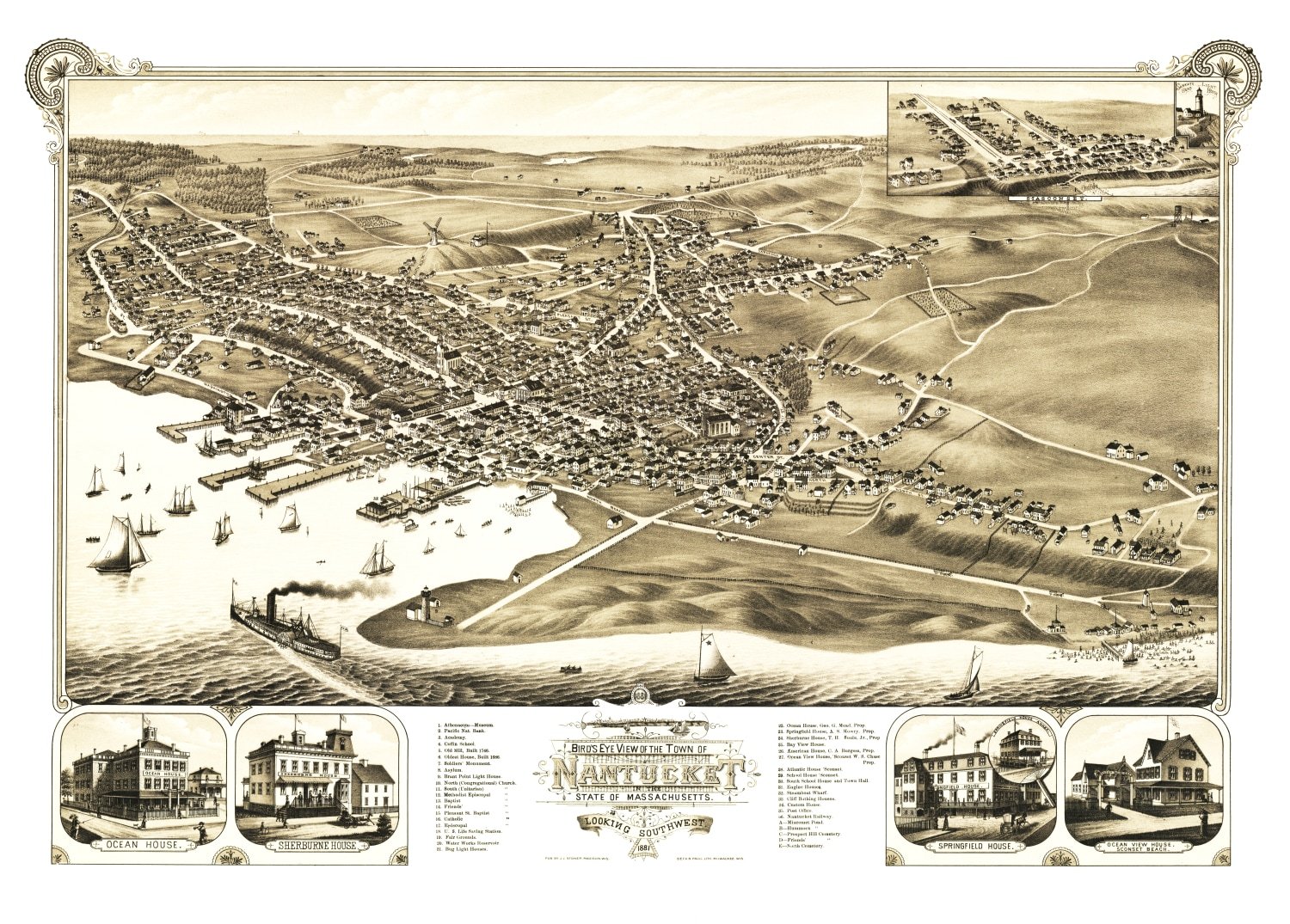 Vintage Map of Nantucket, Massachusetts 1881