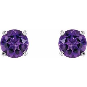 14K White Gold 5 mm Natural Amethyst Earrings – image 2