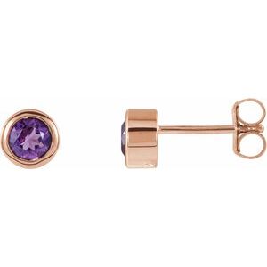 14K Rose Gold Natural Amethyst Bezel-Set Earrings