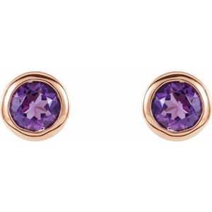 14K Rose Gold Natural Amethyst Bezel-Set Earrings – image 2