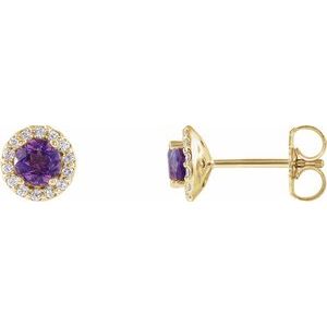 14K Yellow Gold 3.5 mm Natural Amethyst & 1/10 CTW Natural Diamond Earrings