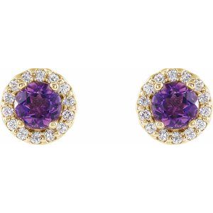 14K Yellow Gold 3 mm Natural Amethyst & 1/10 CTW Natural Diamond Earrings – image 2