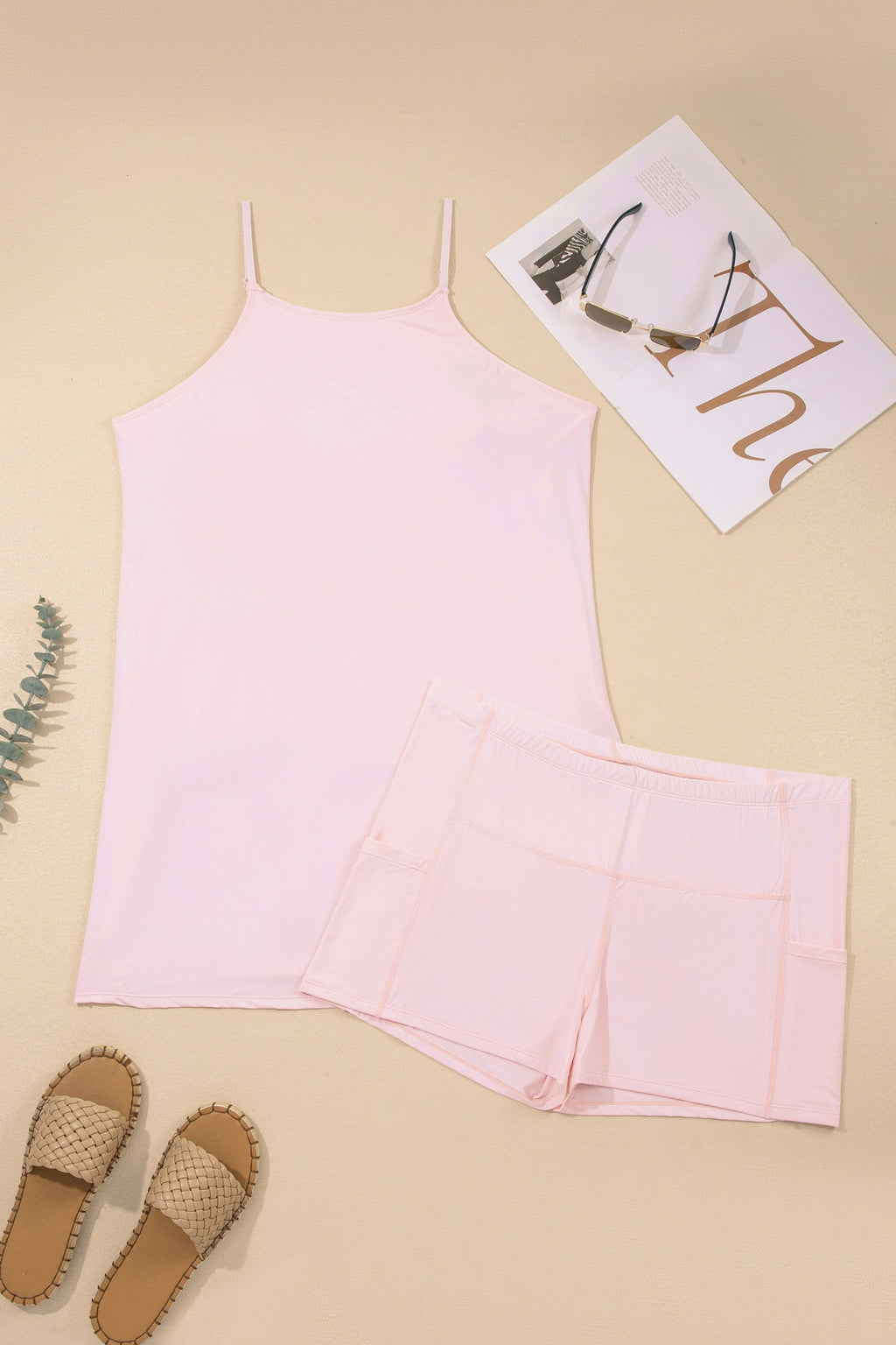 Plus Size Solid Sleeveless Dress & Shorts Set