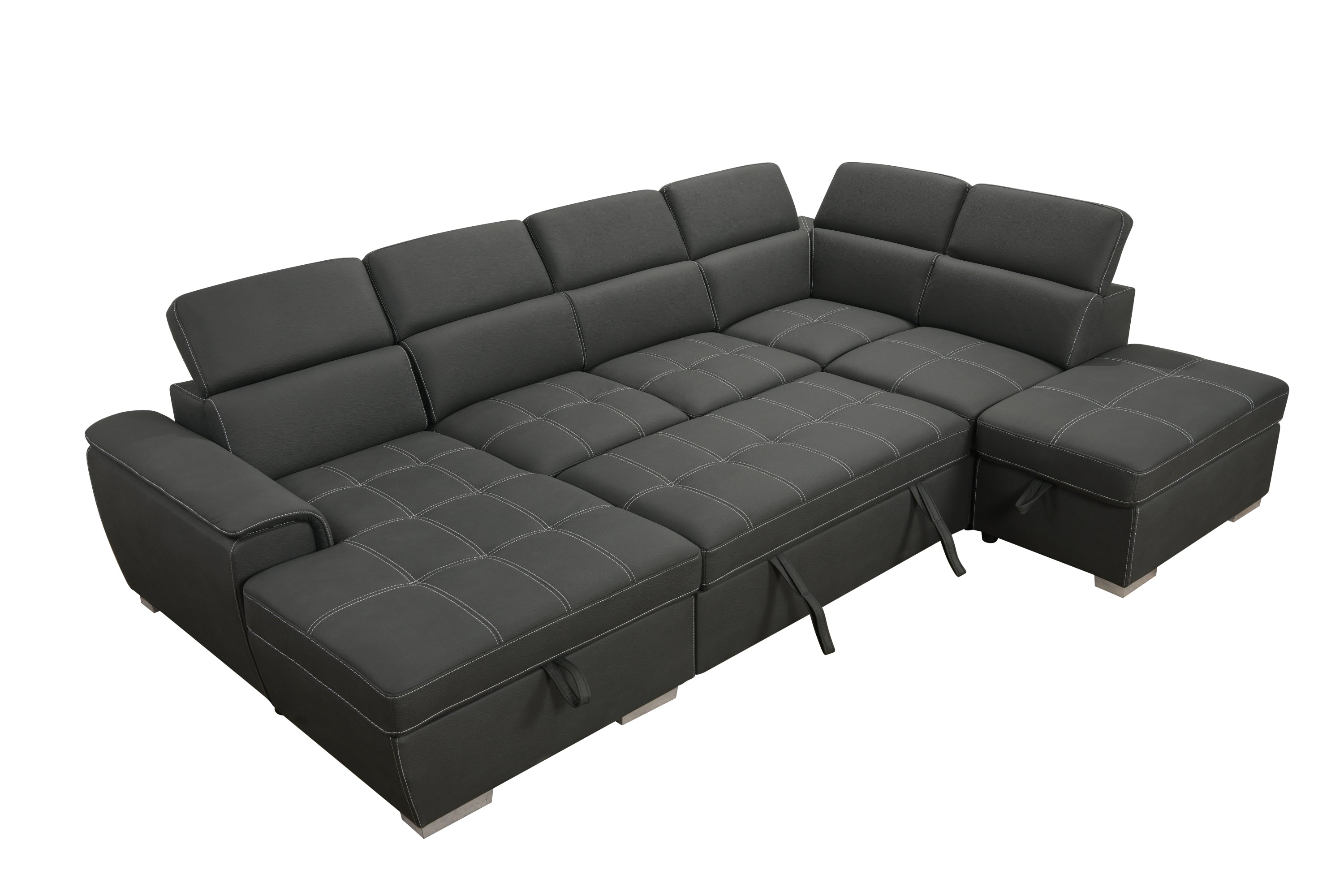 128'Sofa U Shaped Sectional Couch with Ottomans Reversible Modular Sofa 7 Seater Couch with Storage Seat,Living Room Furniture Sofa Sets with Adjustable Headrest, Grey