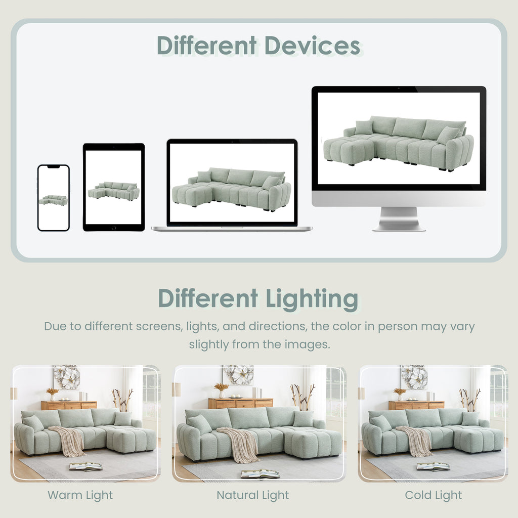 [VIDEO] 110' Modular Sectional Sofa, L Shape with Extra-large Seat, Pull-line Design, Movable Ottoman, High Density Foam, Free Combination, Sturdy Metal&Wood Frame, Boucle Fabric, 3 Colors