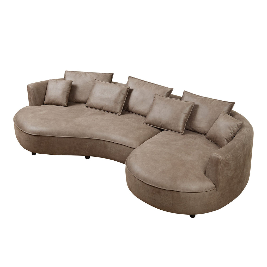 128.74 Inch Modern Sectional Curved Sofa Couch for Living Room,Leathaire Upholstered 5-Seat Sofa Couch, Technology Cloth Couch Set for Apartment Office,Brown