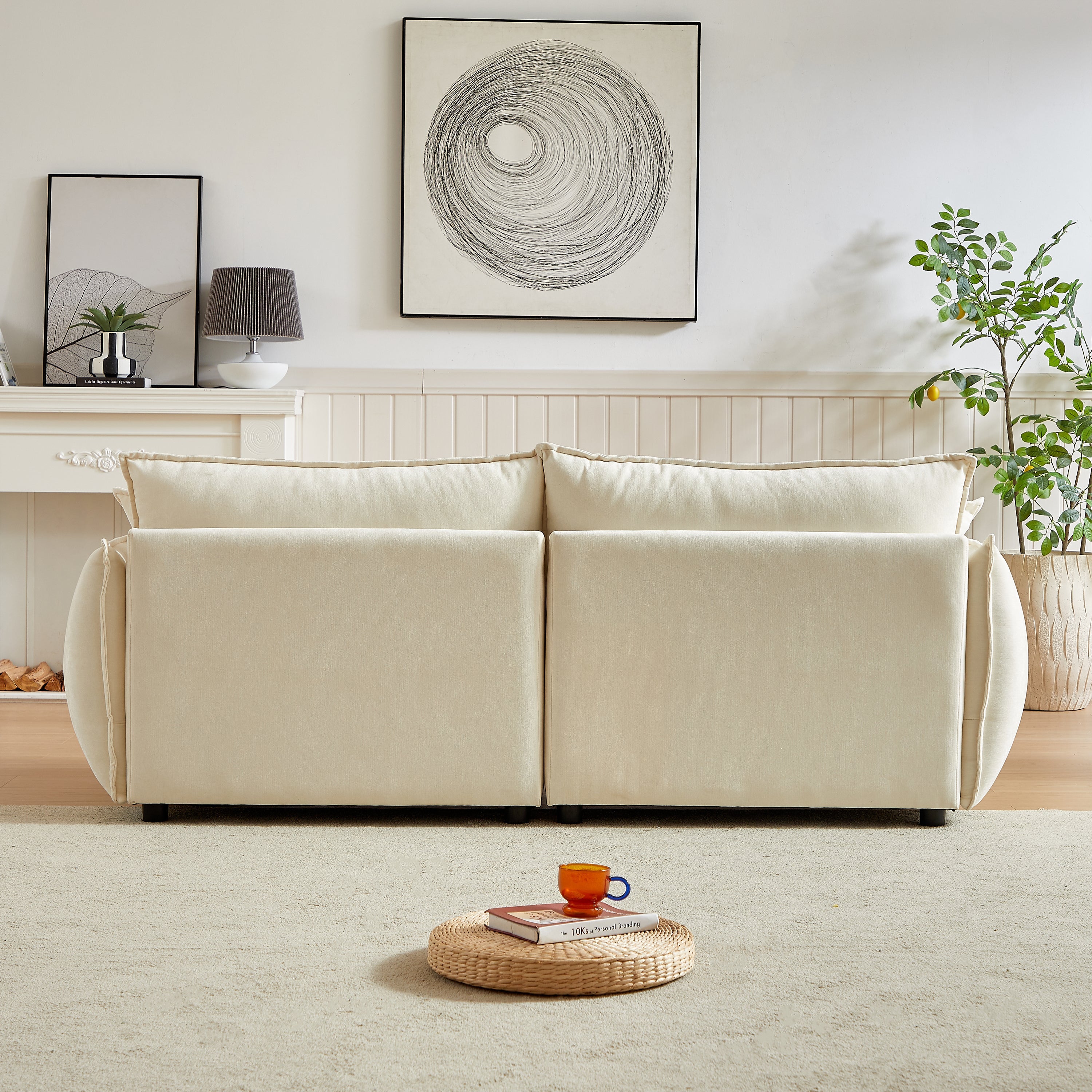 3-Seater + 3-Seater Combo Sofa Modern Living Room Sofa, Linen Fabric Sofa, Wooden Frame with 4 Pillows, Apartment Sofa Furniture