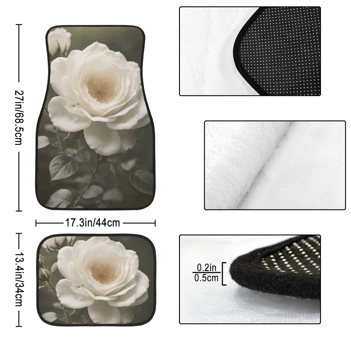 White Rose 4-Piece Car Floor Mats | Ships from USA